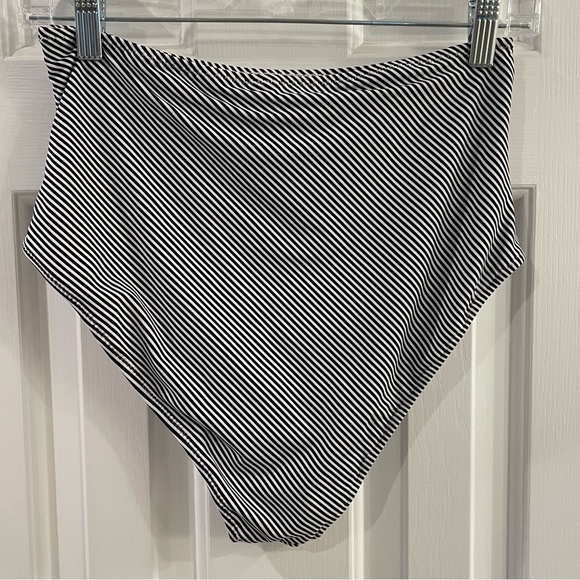 Cupshe High Waisted Shirred Bikini Bottom Black/White - Large L - Picture 2 of 4